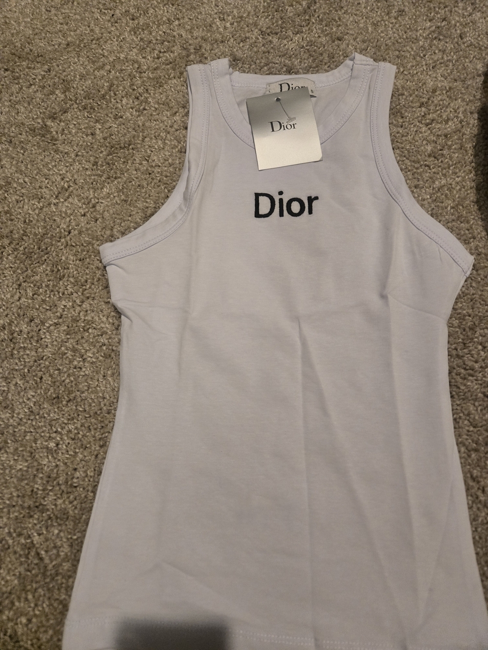 Dior White Logo Ribbed Tank Top